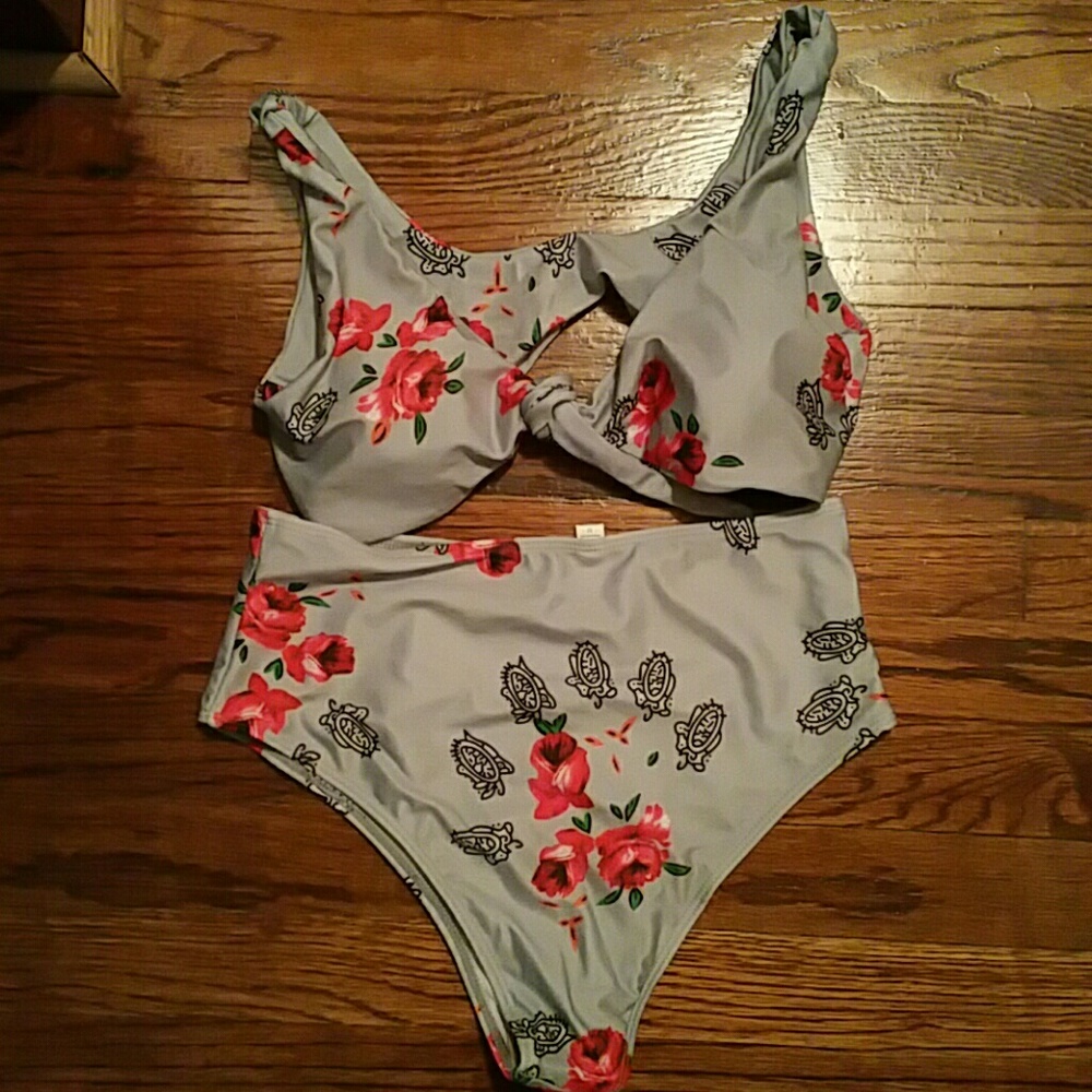 Grey front tie bathing suit